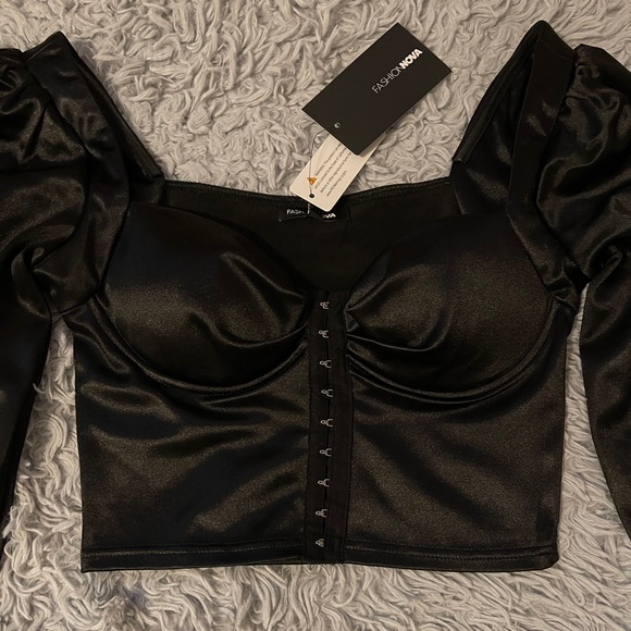 COPY - Satin Long Sleeve Corset Top - Picture 4 of 4